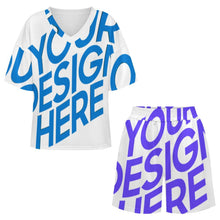 Cargar imagen en el visor de la galería, Conjunto de pijama corto para mujer con cuello en V B98TZ personalizado con patrón foto texto (impresión de imagen única)