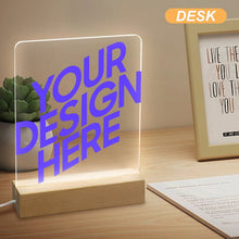 Cargar imagen en el visor de la galería, Luz nocturna acrílica con base cuadrada de madera personalizado con patrón foto texto