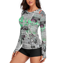 Cargar imagen en el visor de la galería, Women's Long Sleeve T-Shirt Newspaper Graffiti
