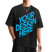 Cargar imagen en el visor de la galería, Camiseta de manga corta con hombros caídos y lavado retro personalizado con patrón foto texto