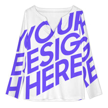 Cargar imagen en el visor de la galería, Blusa YUC de manga larga con cuello en V y botones en la parte delantera para mujer personalizado con patrón foto texto (impresión de imagen única)