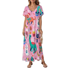 Cargar imagen en el visor de la galería, Short Sleeved V-neck Dress Dinosaurs, Ghosts, Party