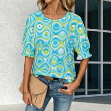 Cargar imagen en el visor de la galería, Sleeveless T-shirt with A Cut-out Design Aqua Blue, Swirling, Abstract