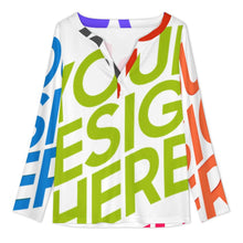 Cargar imagen en el visor de la galería, Top de manga larga con cuello en V abotonado en la parte delantera YUC personalizado con patrón foto texto (impresión de imágenes múltiples)