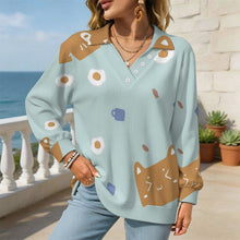 Cargar imagen en el visor de la galería, V-neck Sweater Cat,egg,candy