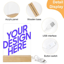 Cargar imagen en el visor de la galería, Luz nocturna acrílica con base cuadrada de madera personalizado con patrón foto texto