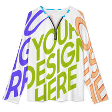 Cargar imagen en el visor de la galería, Camiseta de mujer de manga larga con cuello en V y cremallera NT58 personalizado con patrón foto texto (impresión de imágenes múltiples)