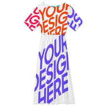 Cargar imagen en el visor de la galería, Vestido midi con cuello en V y cuello de pétalo para mujer F31Q personalizado con patrón foto texto (impresión de imágenes múltiples)