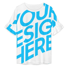Cargar imagen en el visor de la galería, Camiseta de mujer con cuello redondo holgado y mangas de hoja de loto NT103 personalizado con patrón foto texto (impresión de imagen única)