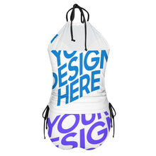 Cargar imagen en el visor de la galería, Bikini de dos piezas sin tirantes y cuello halter para mujer F145kA01 personalizado con patrón foto texto