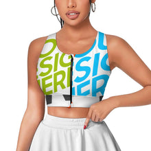 Cargar imagen en el visor de la galería, Sujetador de yoga y fitness con cremallera frontal para mujer SDS2007 personalizado con patrón foto texto (impresión de imágenes múltiples)