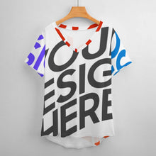 Cargar imagen en el visor de la galería, Camiseta de manga corta con cuello en V de seda hielo para mujer NZ109 personalizado con patrón foto texto (impresión de imágenes múltiples)