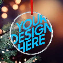 Cargar imagen en el visor de la galería, Adorno de árbol de Navidad de vidrio redondo personalizado con patrón foto texto