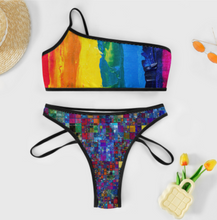 Cargar imagen en el visor de la galería, 2024 nuevo traje de baño de un solo hombro bikini push-up sin tirantes conjunto 2 piezas personalizado con foto texto patrón (impresión de imágenes múltiples)