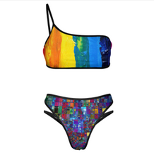 Cargar imagen en el visor de la galería, 2024 nuevo traje de baño de un solo hombro bikini push-up sin tirantes conjunto 2 piezas personalizado con foto texto patrón (impresión de imágenes múltiples)