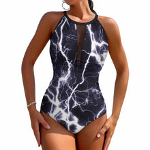 Cargar imagen en el visor de la galería, 2024 NUEVO traje de baño de una pieza para mujer SDS2001 Traje de baño ajustado femenino de retales de malla sólida personalizado con patrón foto texto (impresión de imagen única)