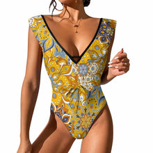 Cargar imagen en el visor de la galería, 2024 NUEVO traje de baño para mujer SDS2003 traje de baño sexy de una pieza traje de baño de playa con cuello en V con ribete de volantes personalizado con patrón foto texto (impresión de imagen única)