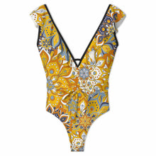 Cargar imagen en el visor de la galería, 2024 NUEVO traje de baño para mujer SDS2003 traje de baño sexy de una pieza traje de baño de playa con cuello en V con ribete de volantes personalizado con patrón foto texto (impresión de imagen única)