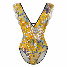 Cargar imagen en el visor de la galería, 2024 NUEVO traje de baño para mujer SDS2003 traje de baño sexy de una pieza traje de baño de playa con cuello en V con ribete de volantes personalizado con patrón foto texto (impresión de imagen única)