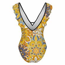 Cargar imagen en el visor de la galería, 2024 NUEVO traje de baño para mujer SDS2003 traje de baño sexy de una pieza traje de baño de playa con cuello en V con ribete de volantes personalizado con patrón foto texto (impresión de imagen única)
