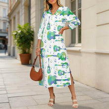 Cargar imagen en el visor de la galería, Collar Shirt Long Skirt Guitar, Music, Notes, Green
