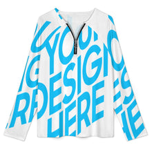 Cargar imagen en el visor de la galería, Camiseta de mujer con cuello en V y manga larga con cremallera NT58 personalizado con patrón foto texto (impresión de imagen única)