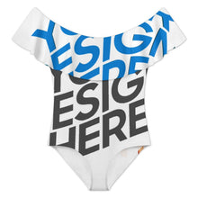Cargar imagen en el visor de la galería, Traje de baño de una pieza con volantes y hombros descubiertos OFF SHOULDER para mujer 294328 personalizado con patrón foto texto (Impresión Completa de múltiples imágenes)