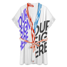 Cargar imagen en el visor de la galería, Bata de baño Pijama con cinturón y mangas cortas con ribete de encaje para mujer SDS2517 personalizado con patrón foto texto (impresión de imágenes múltiples)