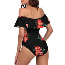 Cargar imagen en el visor de la galería, Traje de baño de una pieza con volantes y hombros descubiertos OFF SHOULDER para mujer 294328 personalizado con patrón foto texto (impresión de imagen única)