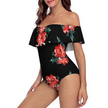 Cargar imagen en el visor de la galería, Traje de baño de una pieza con volantes y hombros descubiertos OFF SHOULDER para mujer 294328 personalizado con patrón foto texto (impresión de imagen única)