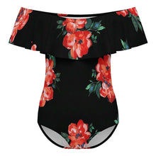 Cargar imagen en el visor de la galería, Traje de baño de una pieza con volantes y hombros descubiertos OFF SHOULDER para mujer 294328 personalizado con patrón foto texto (impresión de imagen única)