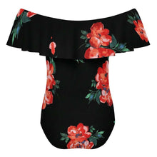Cargar imagen en el visor de la galería, Traje de baño de una pieza con volantes y hombros descubiertos OFF SHOULDER para mujer 294328 personalizado con patrón foto texto (impresión de imagen única)