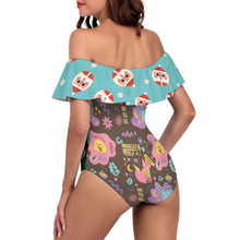 Cargar imagen en el visor de la galería, Traje de baño de una pieza con volantes y hombros descubiertos OFF SHOULDER para mujer 294328 personalizado con patrón foto texto (Impresión Completa de múltiples imágenes)