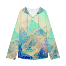 Cargar imagen en el visor de la galería, V-neck Button-up Sweater Blue Mountains, Scenery