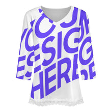 Cargar imagen en el visor de la galería, Camiseta de manga media con escote en V y ribete de encaje Mujer SDS2513 Personalizadas con Impresión Completa de una imagen con Foto Logo Patrón Texto