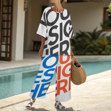 Cargar imagen en el visor de la galería, Conjunto de mujer YKL04 de camisa de cuello redondo con mangas murciélago y pantalón ancho con cintura elástica personalizado con patrón foto texto (impresión de imágenes múltiples)