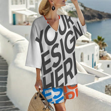 Cargar imagen en el visor de la galería, Conjunto de top con mangas murciélago cuello en V y pantalones cortos con cintura elástica para mujer YKL07 personalizado con patrón foto texto (impresión de imágenes múltiples)