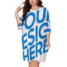 Cargar imagen en el visor de la galería, Camisón suelto de seda helada para mujer talla grande manga corta LM475 personalizado con patrón foto texto (impresión de imagen única)