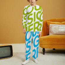 Cargar imagen en el visor de la galería, Conjunto de pijama de manga larga con cuello redondo para niños LM126 personalizado con patrón foto texto (impresión de imagen única)