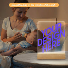 Cargar imagen en el visor de la galería, Luz nocturna acrílica con base cuadrada de madera personalizado con patrón foto texto