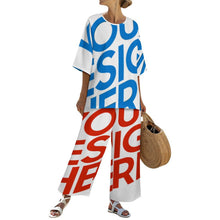 Cargar imagen en el visor de la galería, Conjunto para mujer compuesto por una camisa de cuello redondo con mangas murciélago y un pantalón ancho con cinturilla elástica YKL04 personalizado con patrón foto texto (impresión de imagen única)