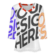 Cargar imagen en el visor de la galería, Camiseta de manga media con escote en V y ribete de encaje Mujer SDS2513 Personalizadas con Foto Logo Patrón Texto (impresión de imágenes múltiples)