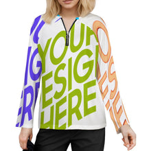 Cargar imagen en el visor de la galería, Camiseta de mujer de manga larga con cuello en V y cremallera NT58 personalizado con patrón foto texto (impresión de imágenes múltiples)