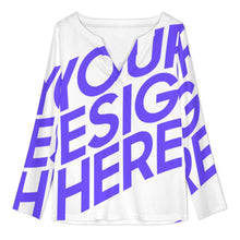 Cargar imagen en el visor de la galería, Blusa YUC de manga larga con cuello en V y botones en la parte delantera para mujer personalizado con patrón foto texto (impresión de imagen única)