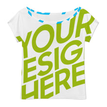 Cargar imagen en el visor de la galería, Camiseta de mujer de manga corta holgada con hombros descubiertos LM076 personalizado con patrón foto texto (impresión de imágenes múltiples)