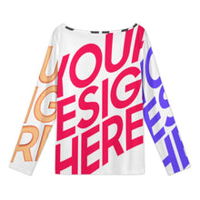 Cargar imagen en el visor de la galería, Camiseta de mujer de manga larga holgada con cuello inclinado y estampado de texto con nombre personalizado con patrón foto texto (impresión de imágenes múltiples)