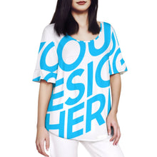 Cargar imagen en el visor de la galería, Camiseta de mujer con cuello redondo y mangas de hoja de loto NT104 personalizado con patrón foto texto (impresión de imagen única)