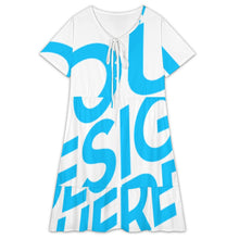 Cargar imagen en el visor de la galería, Vestido corto de mujer con escote en V y manga corta LYQ117 personalizado con patrón foto texto (impresión de imagen única)