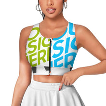 Cargar imagen en el visor de la galería, Sujetador de yoga y fitness con cremallera frontal para mujer SDS2007 personalizado con patrón foto texto (impresión de imágenes múltiples)