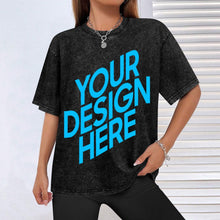 Cargar imagen en el visor de la galería, Camiseta de manga corta con hombros caídos y lavado retro personalizado con patrón foto texto